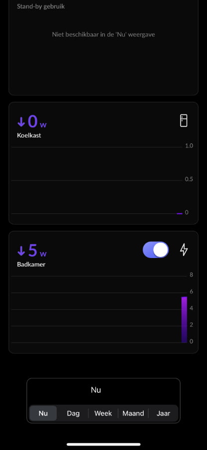 Homewizard app Krijg inzicht per apparaat wat het op dat moment verbruikt